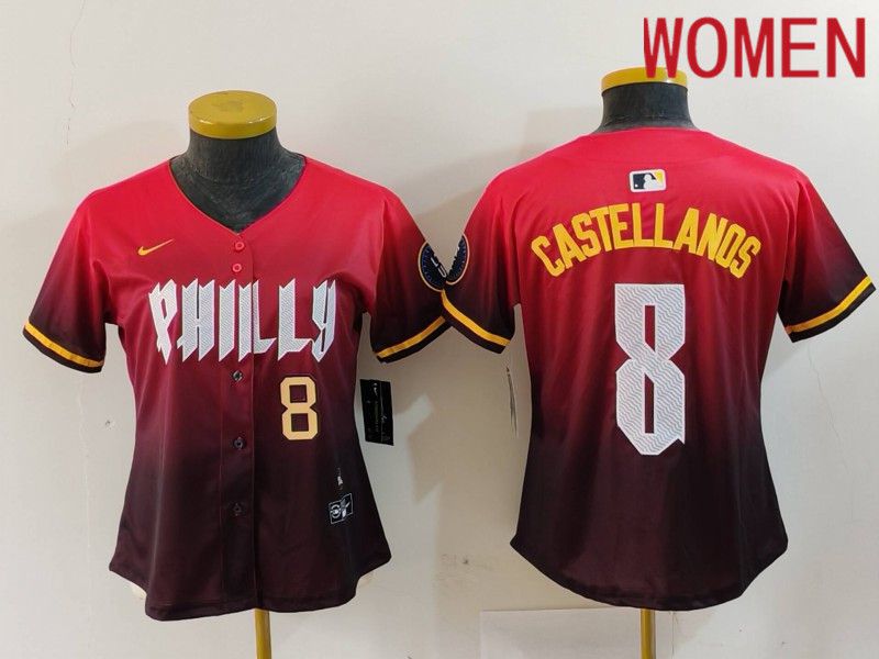 Women Philadelphia Phillies #8 Castellanos Red City Edition 2024 Nike MLB Jersey style 2->women mlb jersey->Women Jersey